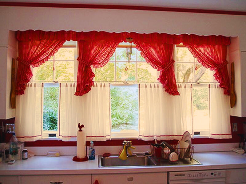 red kitchen curtains